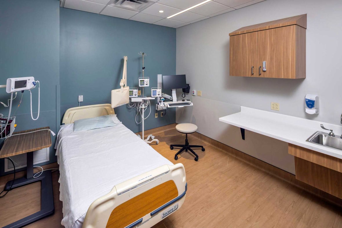 Private infusion treatment room inside the expanded SSM Health Cancer Care facility.