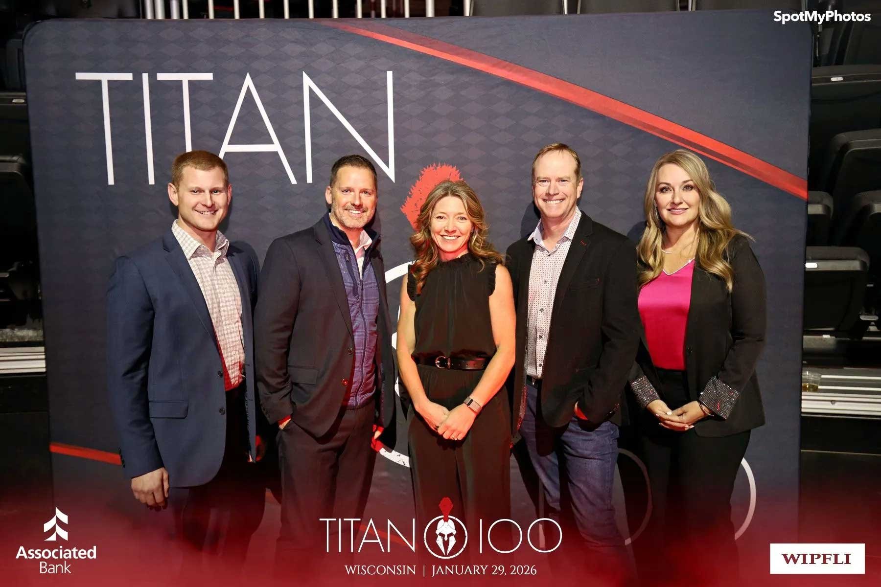 Left to right: Jake Kremel, Norbert Schmidt, Holly Brenner, Justin Smith, and April Krahn at the 2026 Wisconsin Titans of Industry event.