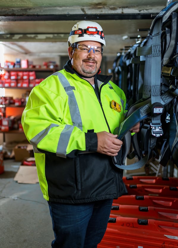 Joe Pausha C.D. Smith Construction Safety Director pictured in PPE with harnesses