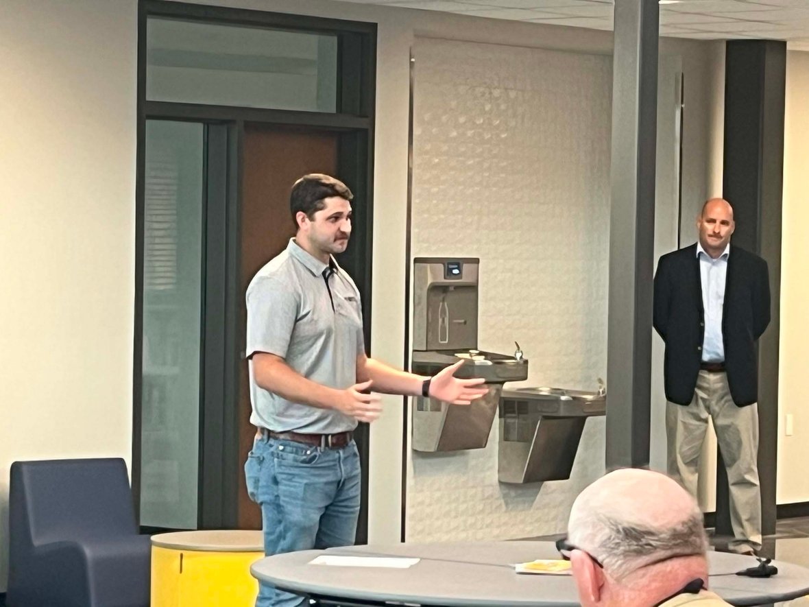 C.D. Smith Project Manager William Theisen speaks to attendees at the Howards Grove Middle School ribbon cutting event in Wisconsin.